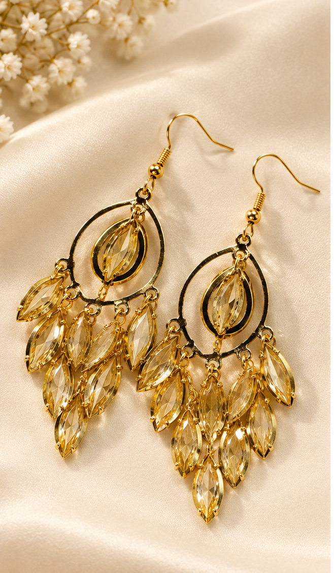 Golden Crystal Teardrop Earrings
