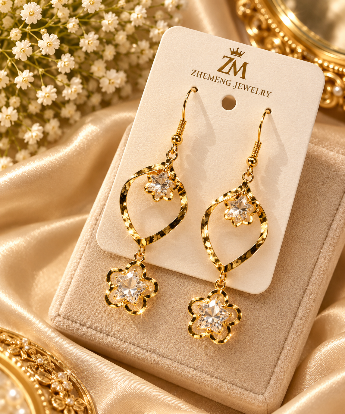 Golden Floral Crystal Earrings