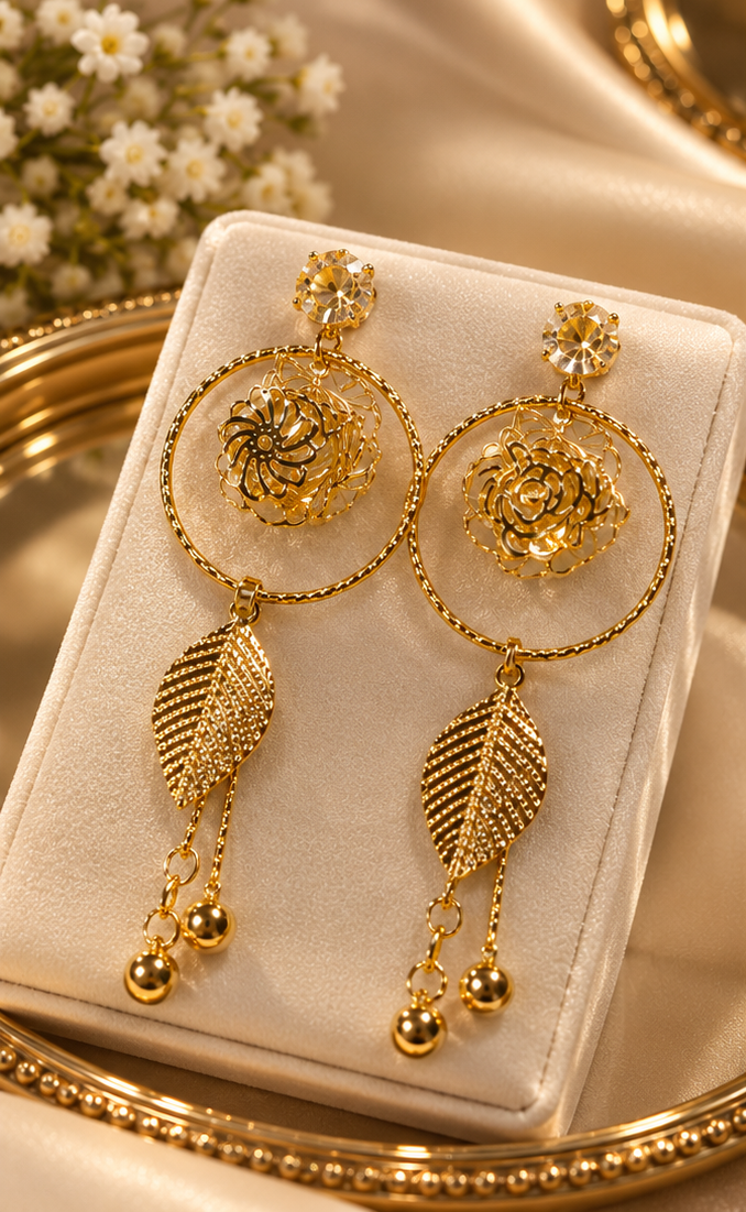 Golden Leaf Dangle Earrings