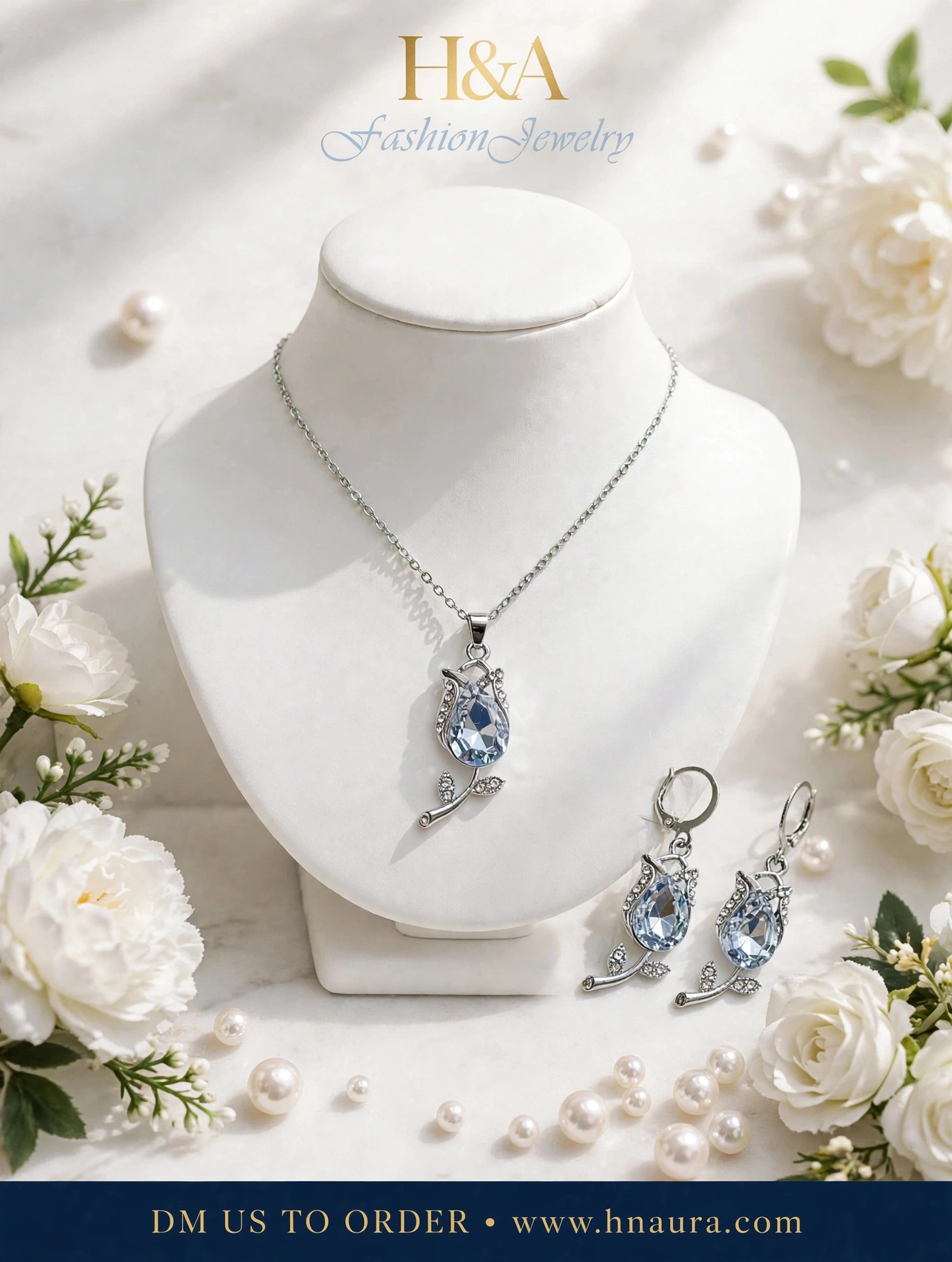 Ice Blue Teardrop Pendant Set